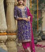 Purple embroidery & sequence work chinon salwar kameez