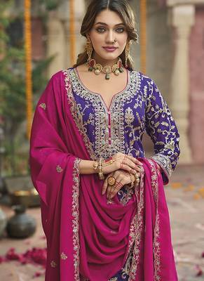 Purple embroidery & sequence work chinon salwar kameez 3