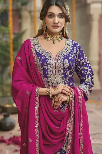 Purple embroidery & sequence work chinon salwar kameez