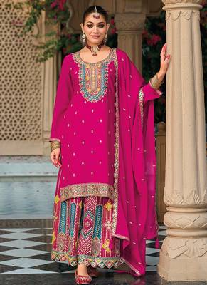 Rani pink embroidery & sequence work chinon palazzo 1