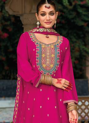 Rani pink embroidery & sequence work chinon palazzo 2