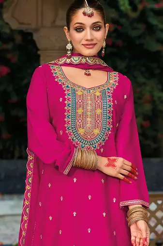 Rani pink embroidery & sequence work chinon palazzo
