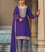 Purple embroidery & sequence work chinon palazzo