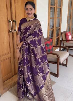 Wine silk blend saree with blouse 1