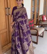 Wine silk blend saree with blouse