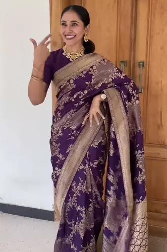 Wine silk blend saree with blouse