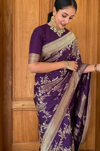 Wine silk blend saree with blouse