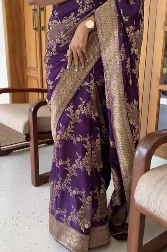 Wine silk blend saree with blouse