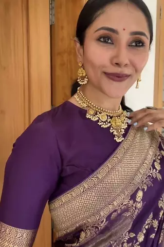 Wine silk blend saree with blouse