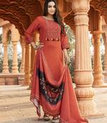 Women Kurta Heavy Rayon Hand work Kurta With Trousers & With Dupatta