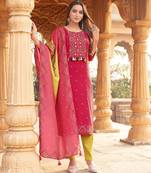 Women Kurta Heavy Rayon Hand work Kurta With Trousers & With Dupatta