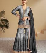 Grey & black embroidery & sequence work chinon Sharara ( full stitched free size )