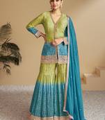 Green & teal blue embroidery & sequence work chinon Sharara ( full stitched free size )