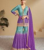 Sea green & lavender embroidery & sequence work chinon Sharara( full stitched free size )