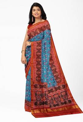 Turquoise ikkat patola silk saree 1