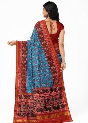 Turquoise ikkat patola silk saree 2