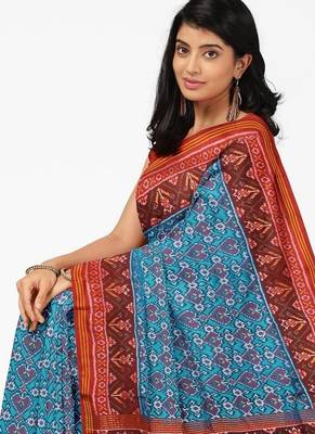 Turquoise ikkat patola silk saree 3