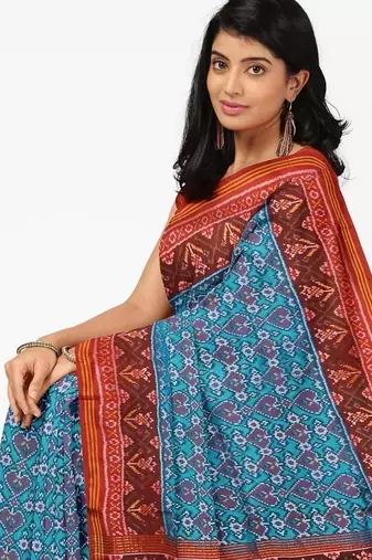 Turquoise ikkat patola silk saree