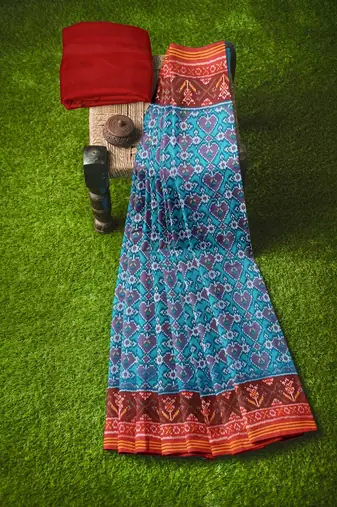 Turquoise ikkat patola silk saree