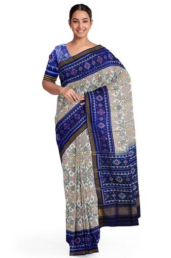 White ikkat patola silk saree