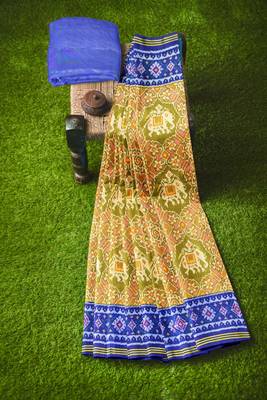 Yellow ikkat patola silk saree 4