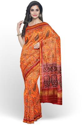 Orange ikkat patola silk saree 1