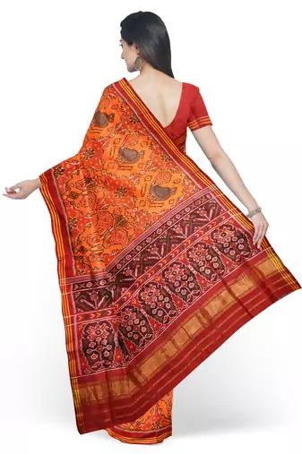 Orange ikkat patola silk saree
