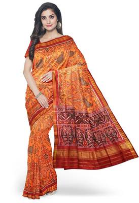 Orange ikkat patola silk saree 3