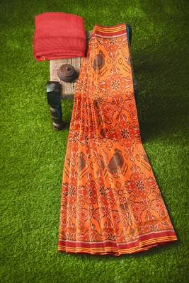 Orange ikkat patola silk saree 4