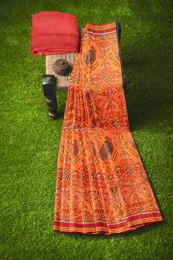 Orange ikkat patola silk saree
