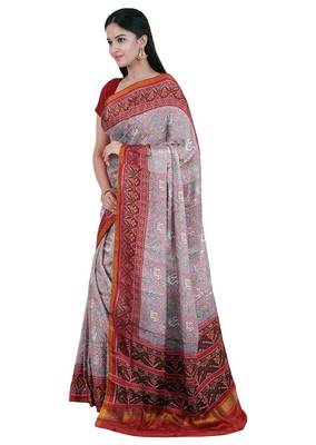 White ikkat patola silk saree 1