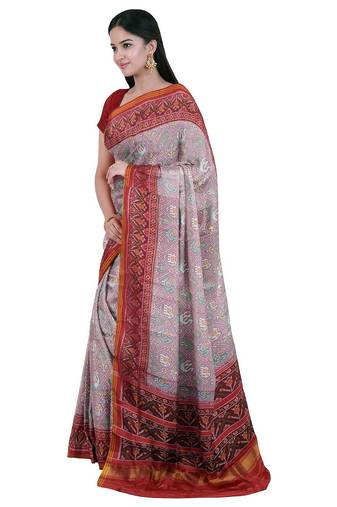 White ikkat patola silk saree
