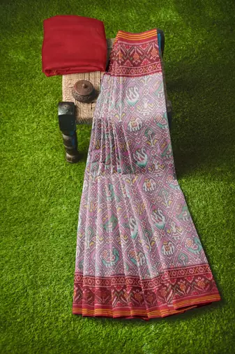 White ikkat patola silk saree