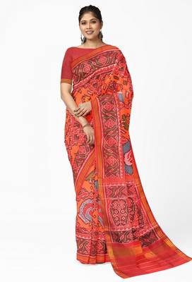 Orange ikkat patola silk saree 1