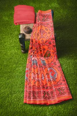 Orange ikkat patola silk saree 4