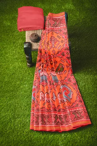 Orange ikkat patola silk saree