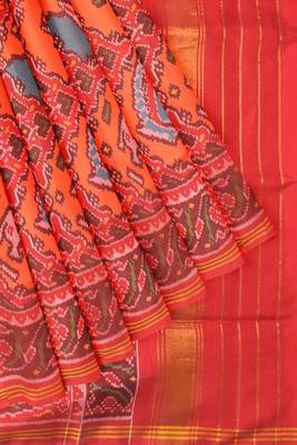 Orange ikkat patola silk saree 5
