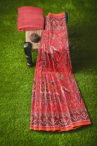 Red ikkat patola silk saree