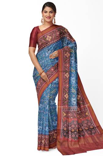 Turquoise ikkat patola silk saree