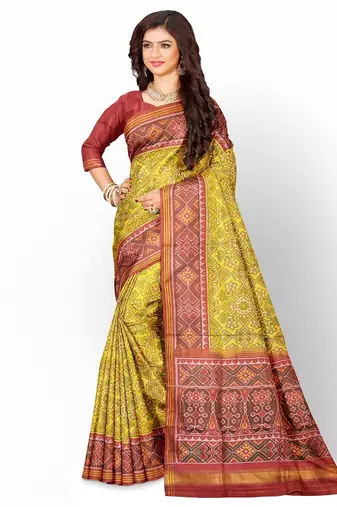 Yellow ikkat patola silk saree