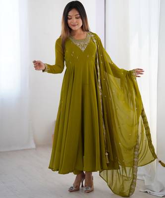 Dark Green Color Beauty Ethnic Anarkali Dress For Special Occasions 1