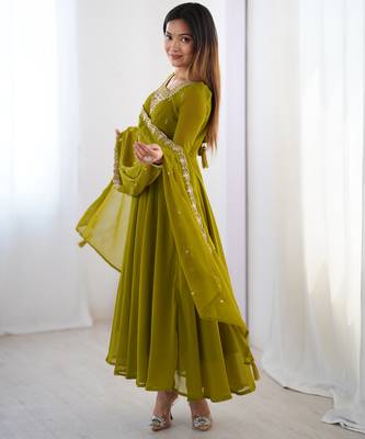 Dark Green Color Beauty Ethnic Anarkali Dress For Special Occasions 3