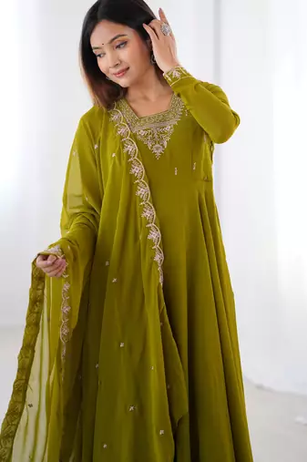 Dark Green Color Beauty Ethnic Anarkali Dress For Special Occasions