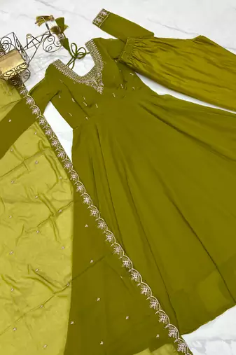 Dark Green Color Beauty Ethnic Anarkali Dress For Special Occasions