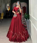 Maroon Cotton Lehenga Choli with Printed Black Dupatta