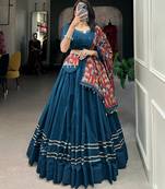 Blue Gota Patti Cotton Lehenga Choli and Printed Dupatta