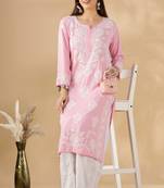 Pink cotton resham embroidery chikankari kurti