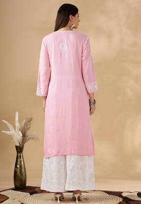 Pink cotton resham embroidery chikankari kurti 2