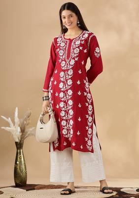 Maroon cotton resham embroidery chikankari kurti 1