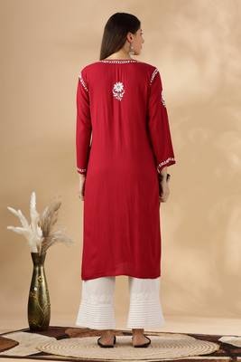 Maroon cotton resham embroidery chikankari kurti 2